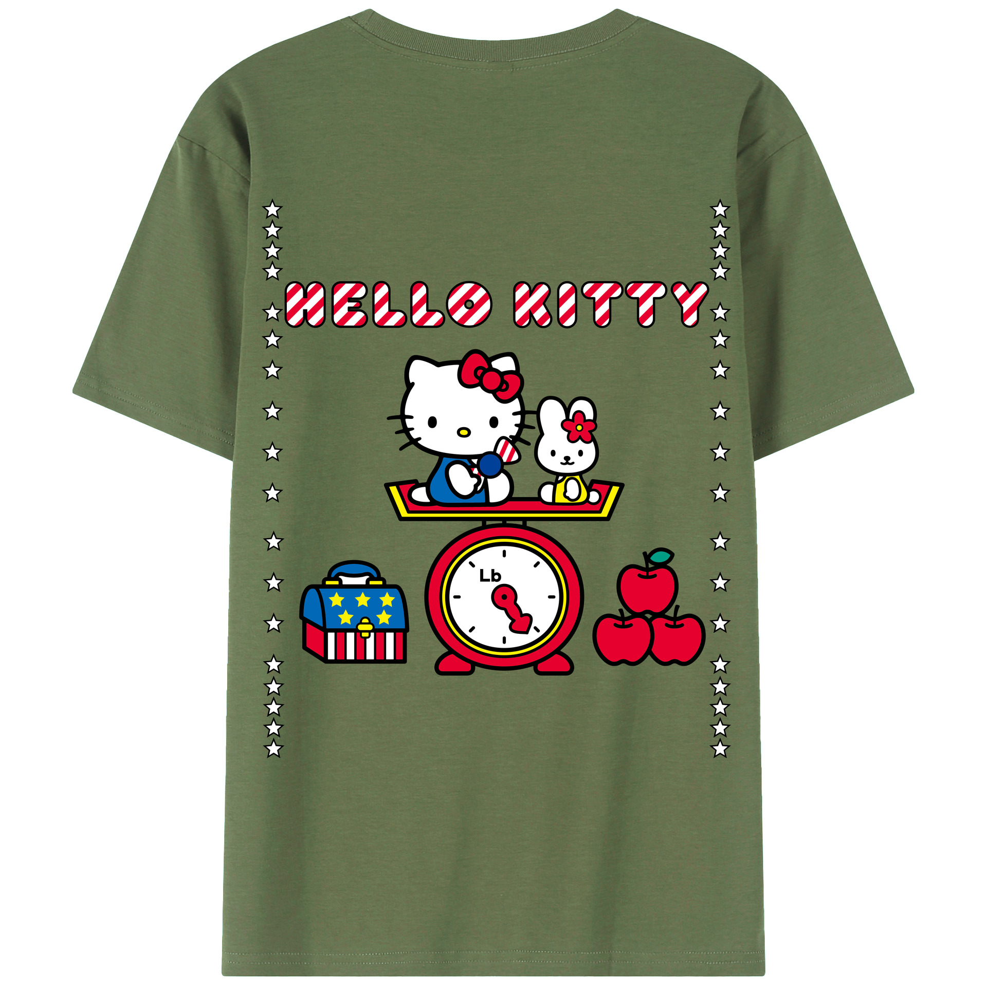 （画像用） Hello Kitty ハローキティ 綿100％ メンズ半袖Tシャツ（バックプリント） 通気性